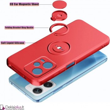 Švelnaus silikono dėklas su žiedu - raudonas Xiaomi Redmi Note 12 5G/Poco X5 5G telefonui Švelnaus silikono dėklas su žiedu - raudonas Xiaomi Redmi Note 12 5G/Poco X5 5G telefonui